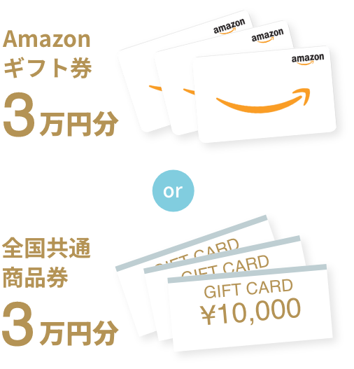 【期間限定 増額キャンペーン実施中！】＜Amazonギフト券5万円分＞ or ＜全国共通商品券5万円分＞